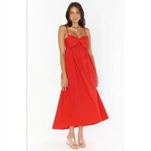 NEW Show Me Your Mumu Best Bow Midi Dress Cherry Poplin Women L Holiday Romantic